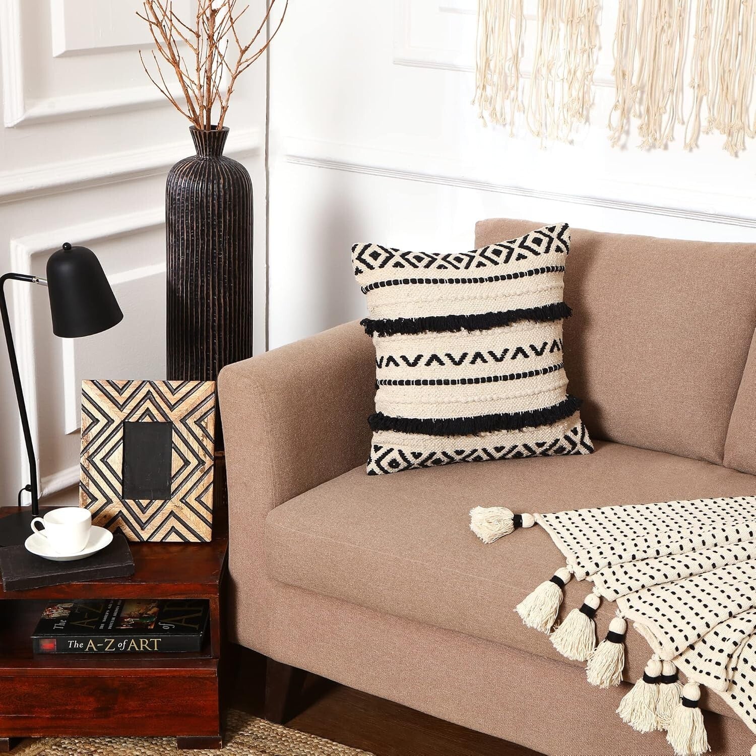 Elegant Handmade 18x18 Boho Throw Pillow Covers - Set of 2 with Zipper Closure