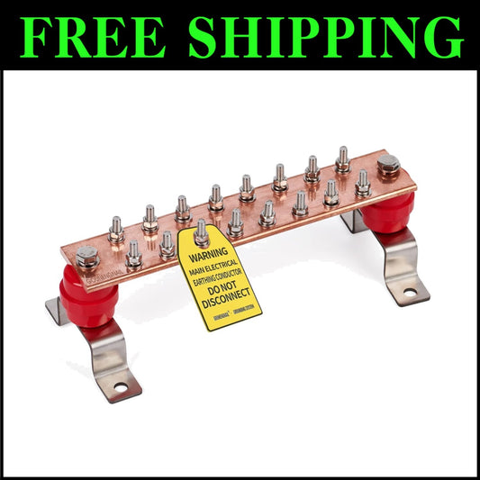 Premium 10" Copper Grounding Busbar Kit with Stainless Brackets and Insulators