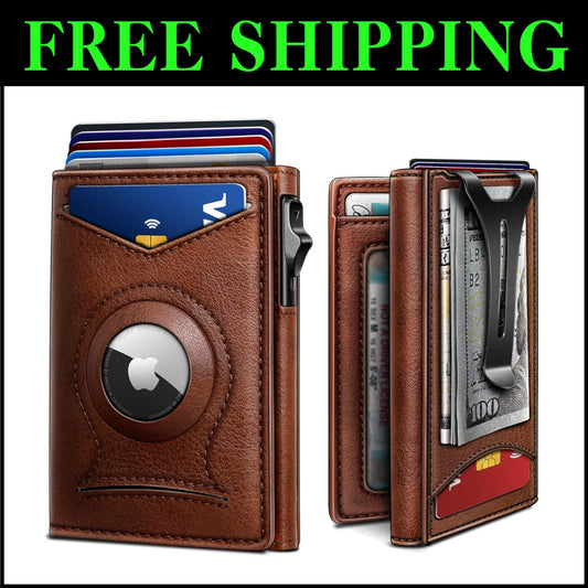 Men's Multi-Use Money Clip Wallet with RFID & AirTag Holder - Slim Design