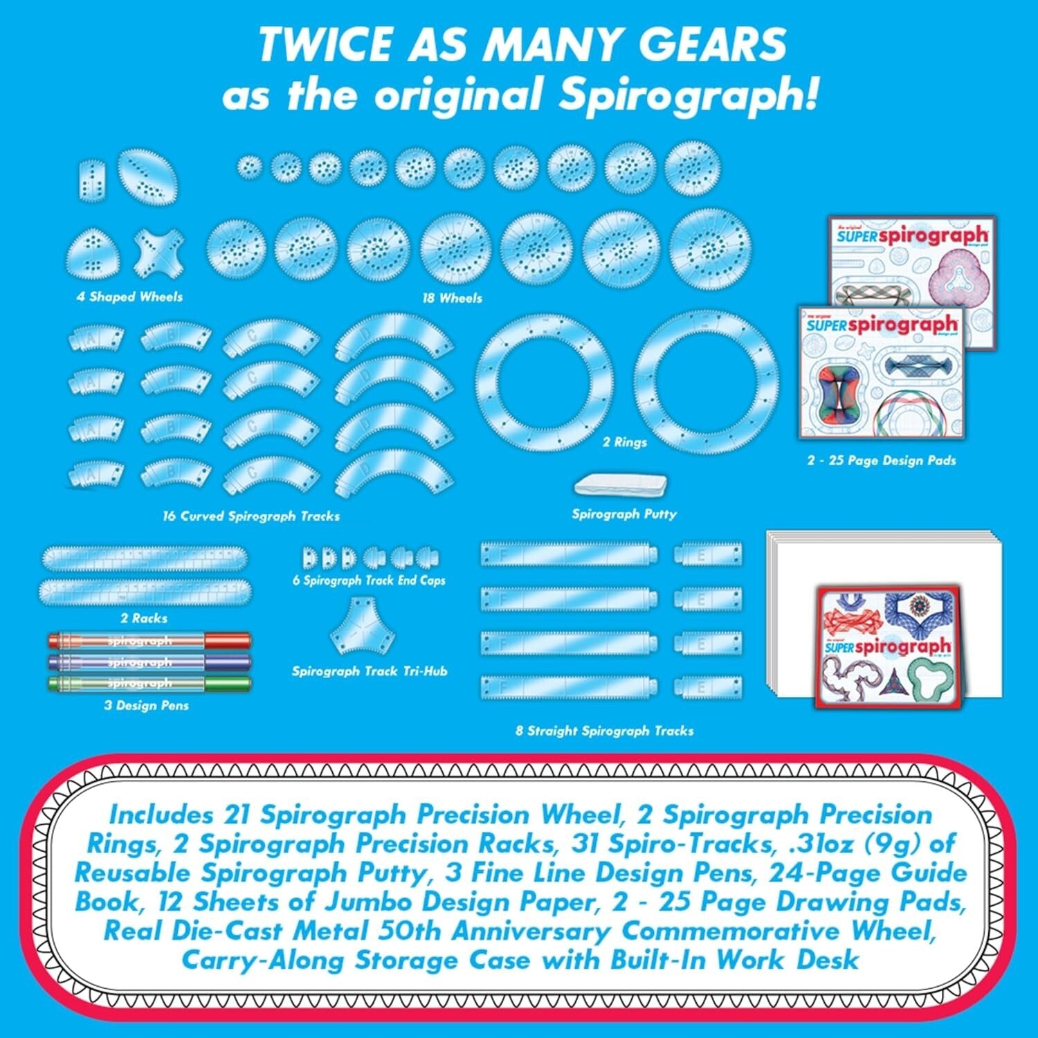 Deluxe 50th Anniversary Kids Art Set – Complete Spirograph Kit with Case & Guide