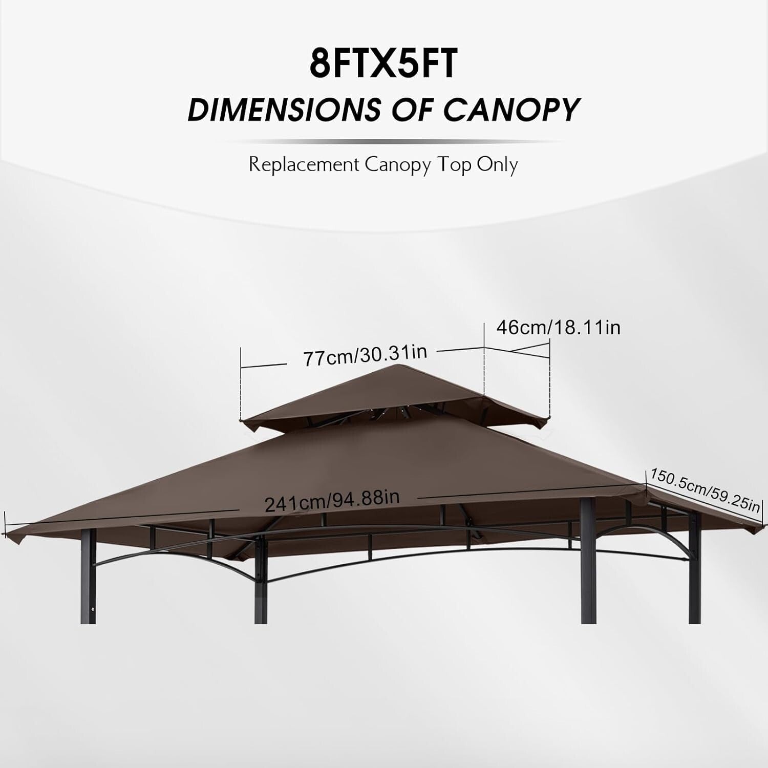 Durable Rectangular Replacement Canopy for Grill Gazebo L-GG001PST-F - Brown