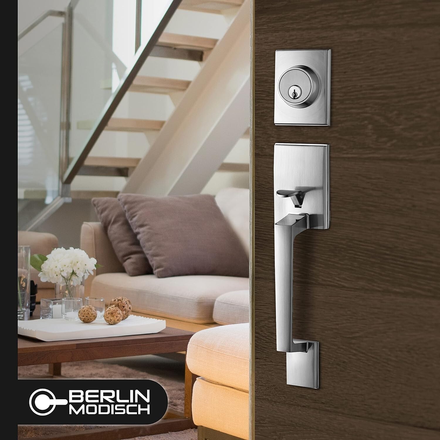 Elegant Satin Nickel Lever and Deadbolt Handle Set - Easy Install Kit Included
