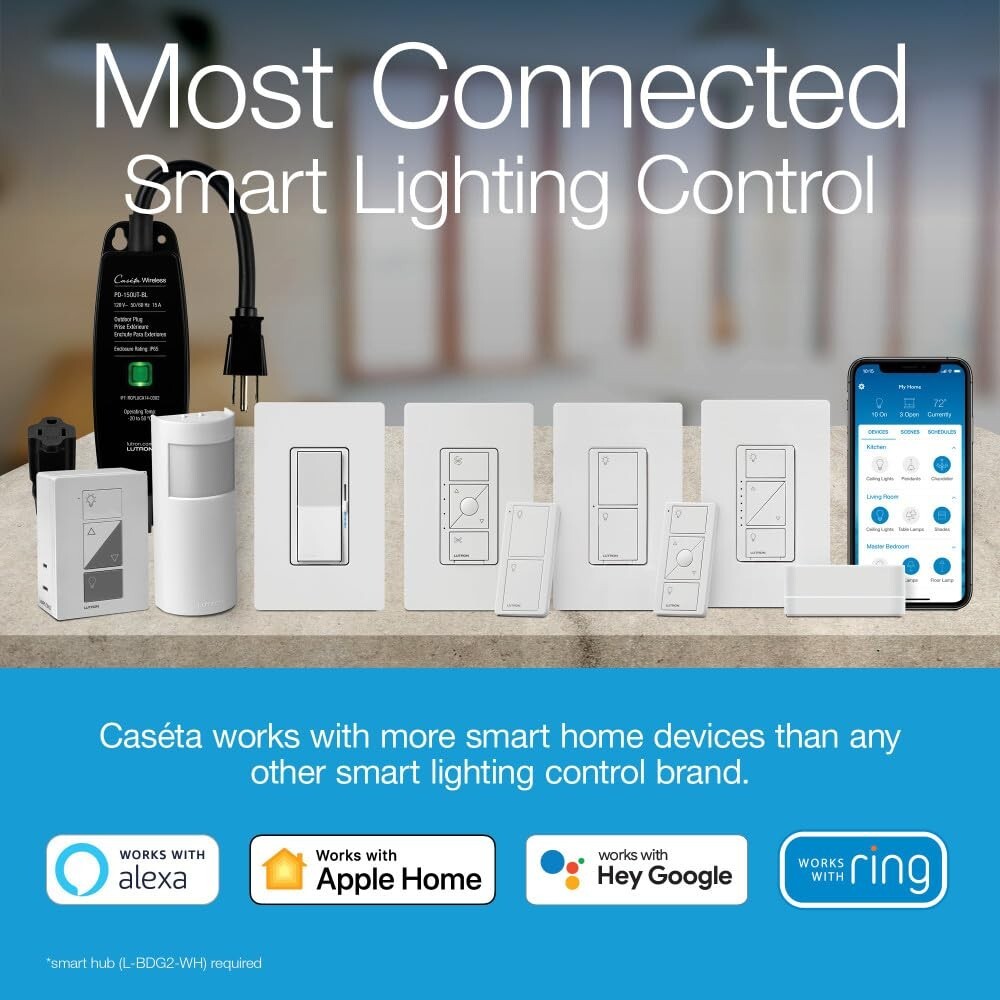 Caseta Smart Lamp Dimmer 3-Way Kit with Pico Remote for Dimmable LED Lights