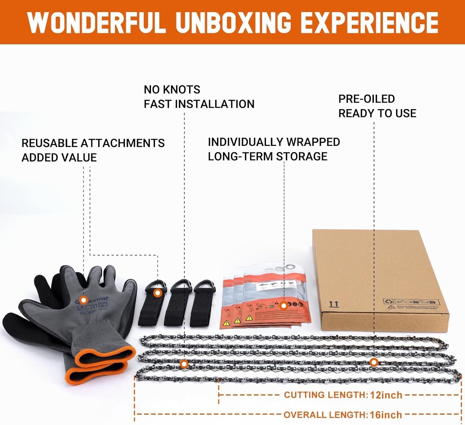 Durable 12 Inch Chainsaw Chain Set - 1/4" Pitch Semi-Chisel Low Kickback Design