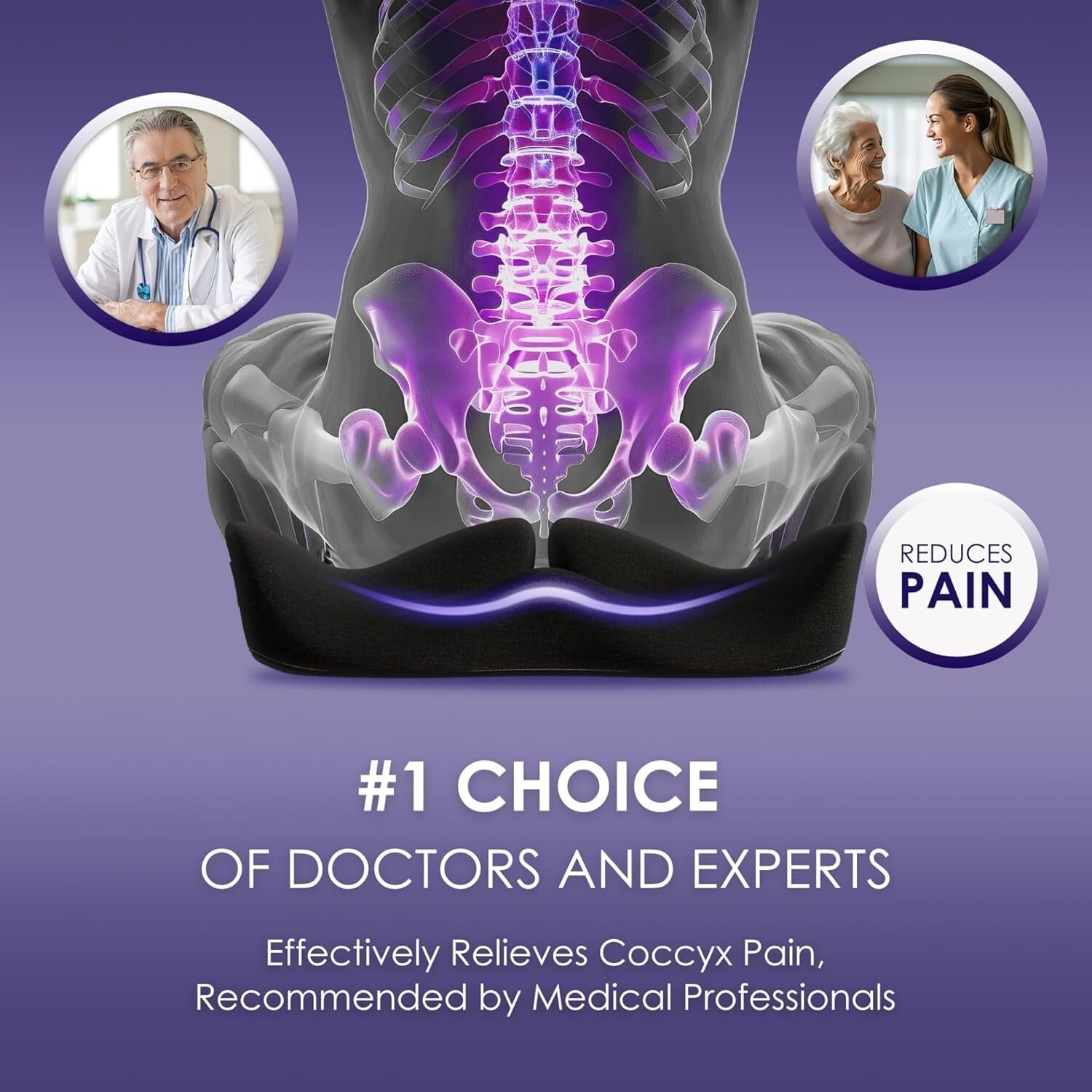 Ergonomic X-Large Chair Cushion with Extra Cover - Sciatica & Back Pain Relief