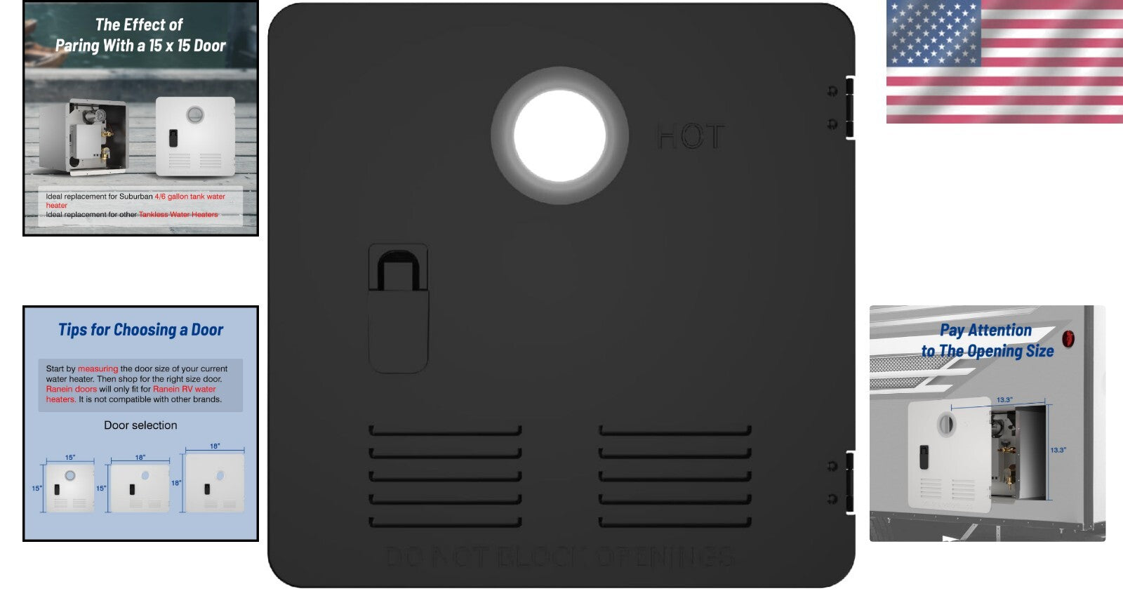 Durable Anti-Bump 15" x 15" RV Water Heater Door - Black Galvanized Steel