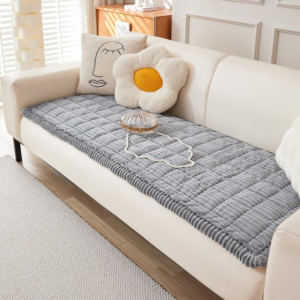 Soft Washable Dog Couch Cover - Non-Slip Light Gray Sofa Protector 27.6"x82.7"