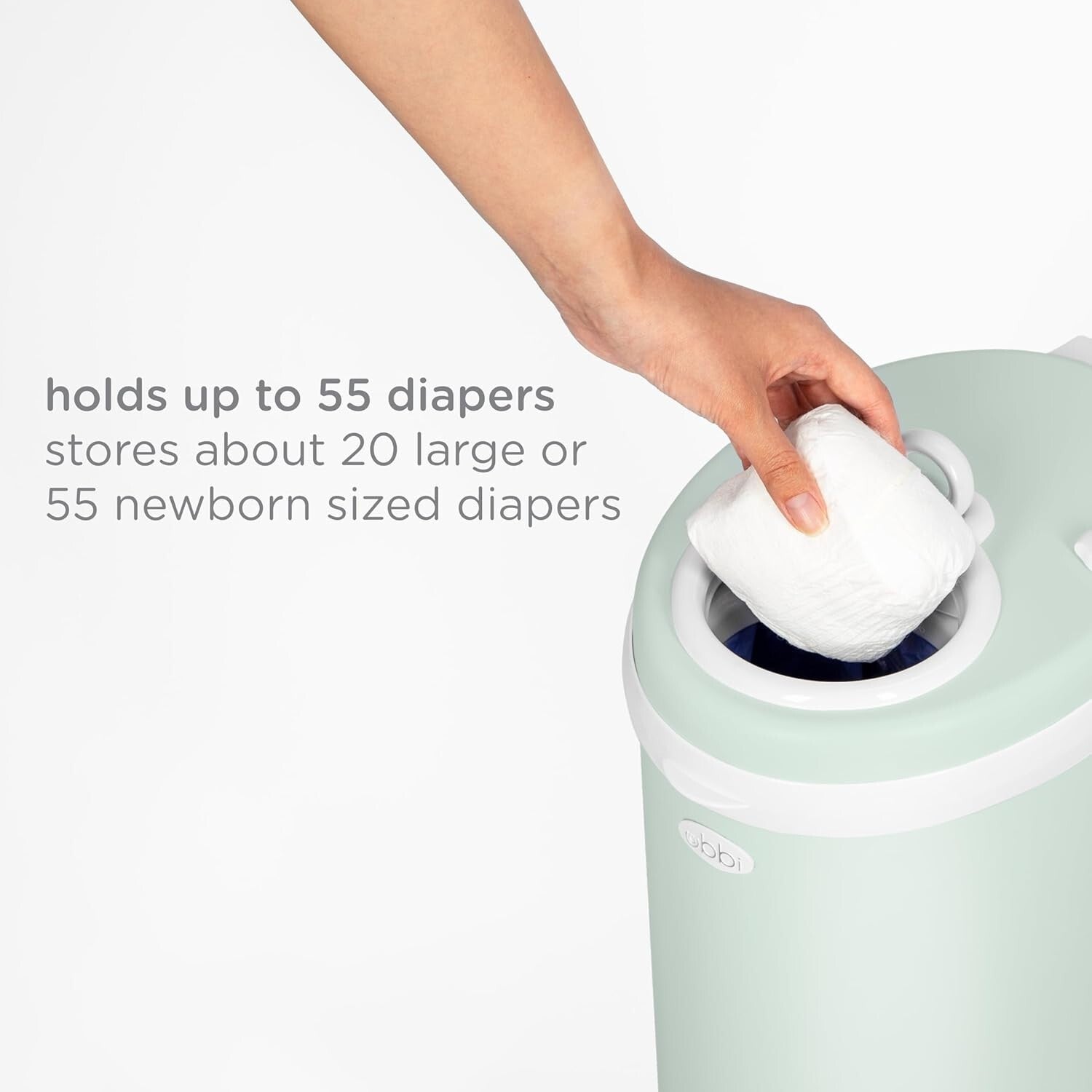 Essential Sage Green Diaper Pail - Innovative Odor Control Without Special Bags