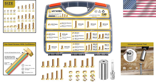740-Piece Grade 8.8 Metric Bolts and Nuts Kit - M6, M8, M10, M12 Assortment