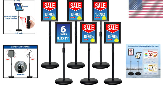 6-Pack Adjustable Sign Holder with Heavy Base - Perfect for Indoor & Outdoor