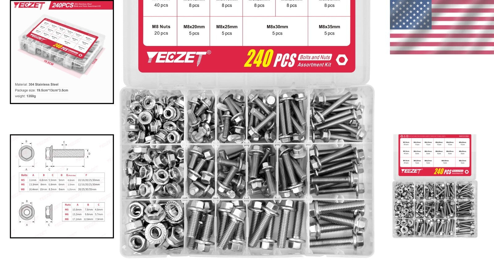 Versatile 240PC Flanged Bolts & Nuts in Stainless Steel - Ideal for Repairs
