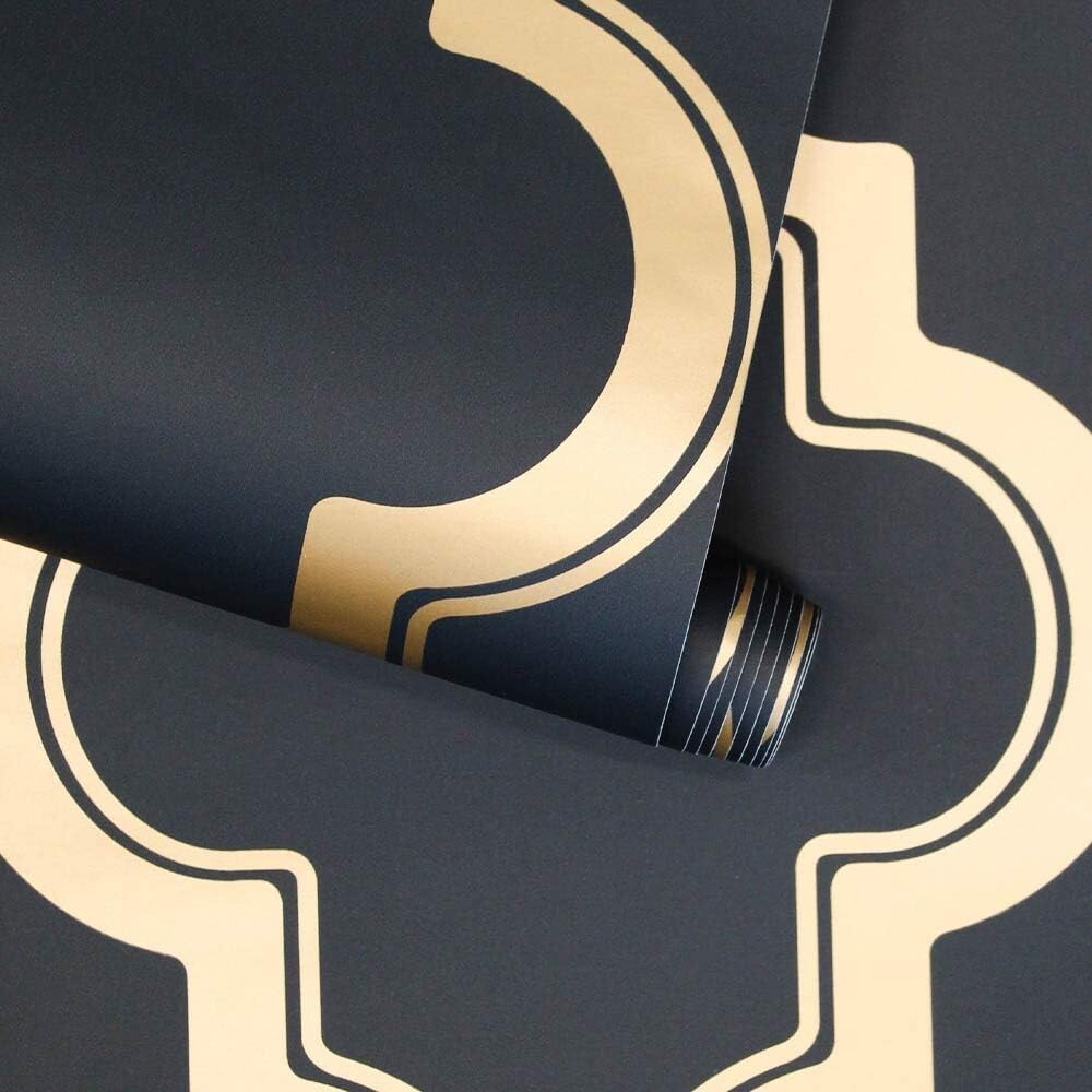 Midnight & Metallic Gold Removable Peel and Stick Trellis Wallpaper, 20.5"x16...