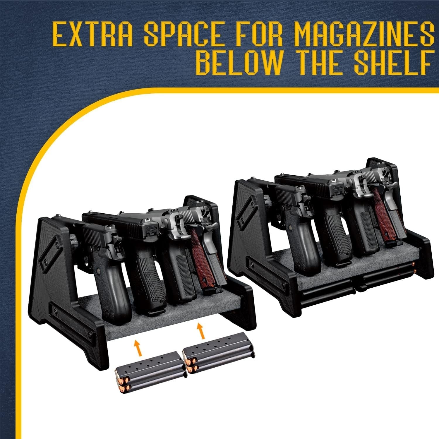 2 Pack Handgun Rack - Elegant 4 Gun Holder with Leather Trim Protection