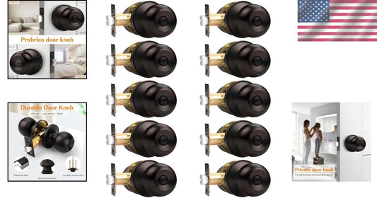 Stainless Steel Round Bathroom & Bedroom Door Knobs - 10 Pack, Bronze Finish