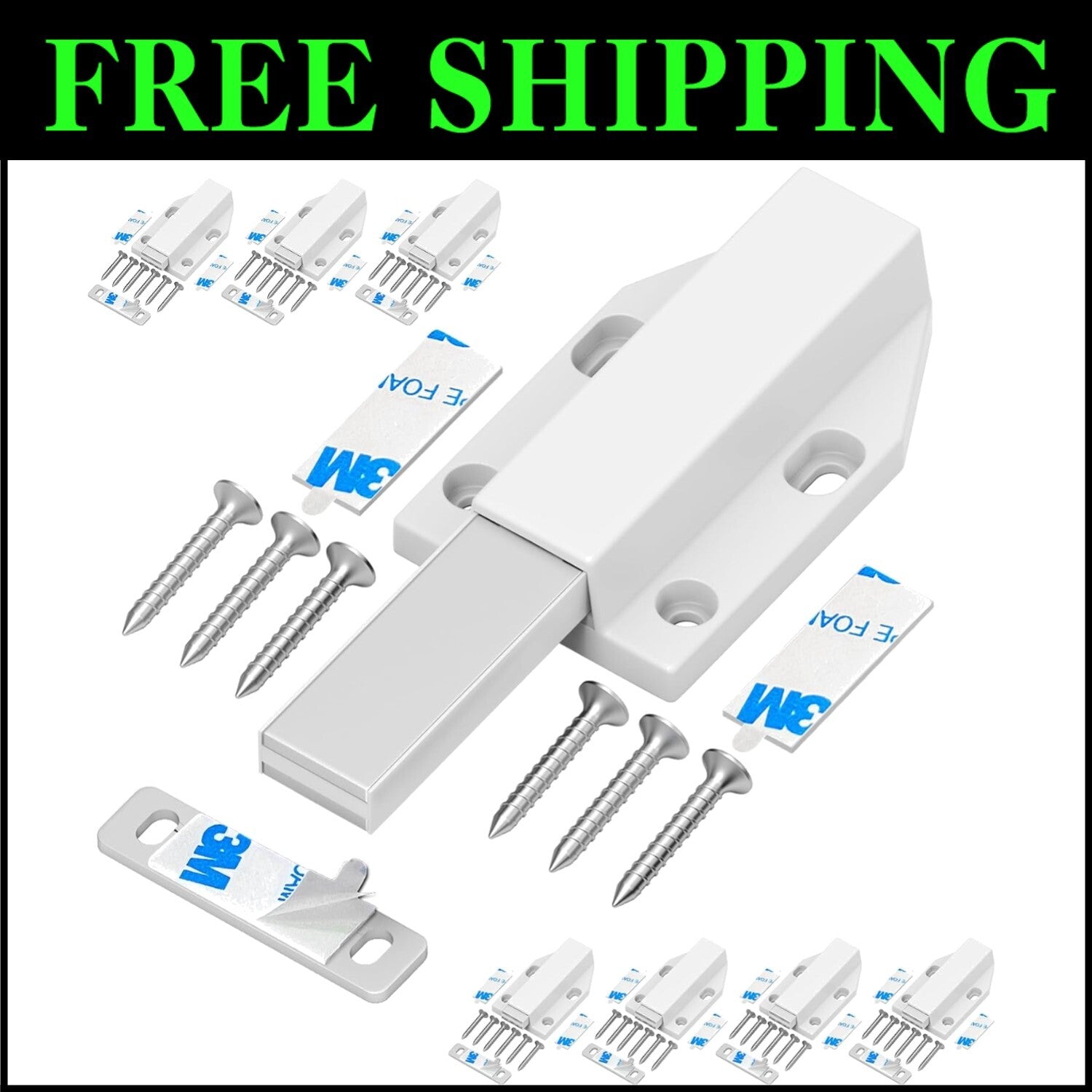 8-Pack Heavy-Duty Magnetic Push Latches - Nail-Free Installation for Clean Look