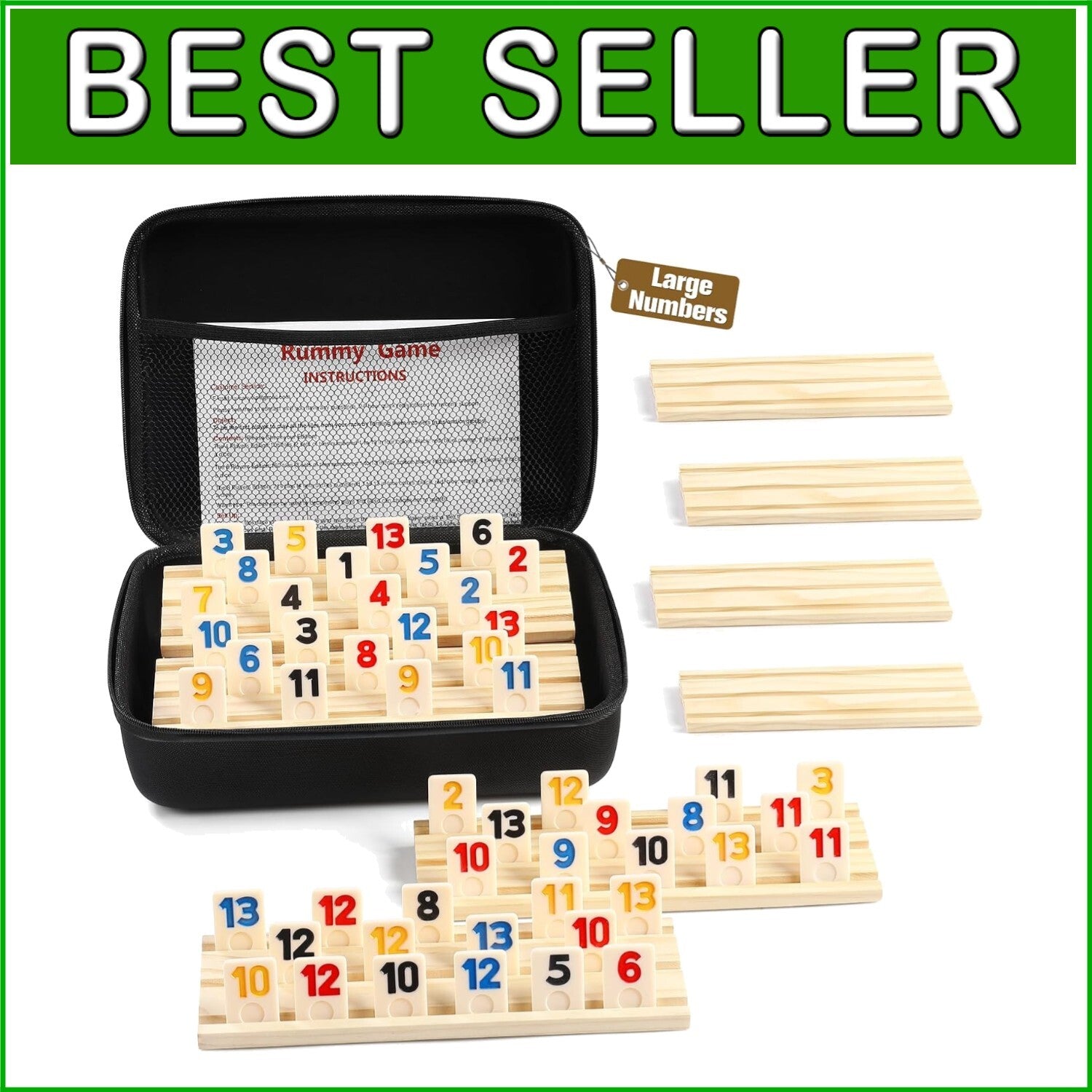 Family Rummy Cube Game 8 Player Edition with Vibrant Tiles and Wooden Holders