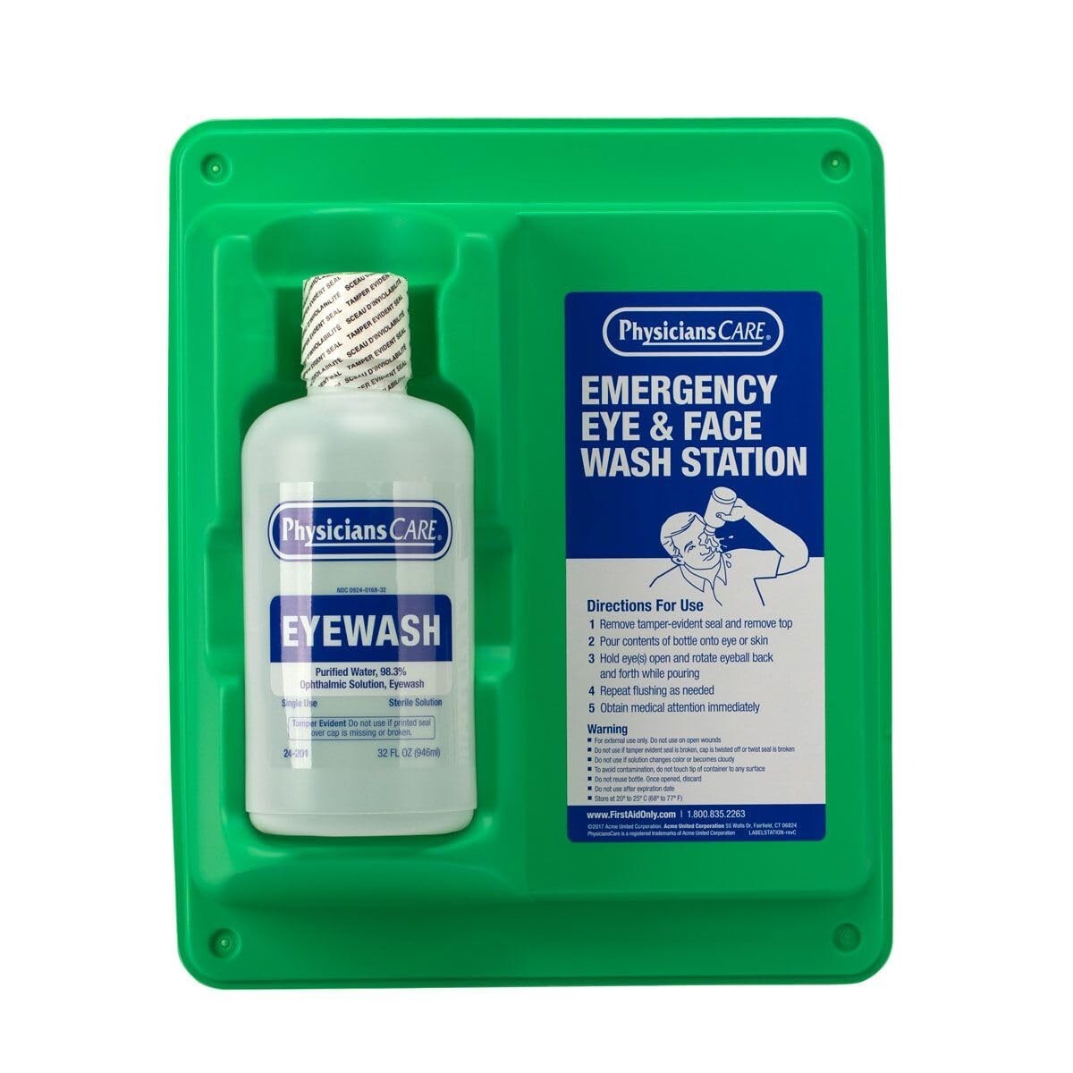 Emergency Wall-Mounted Eyewash Solution, 32oz Sterile Formula for Quick Relief