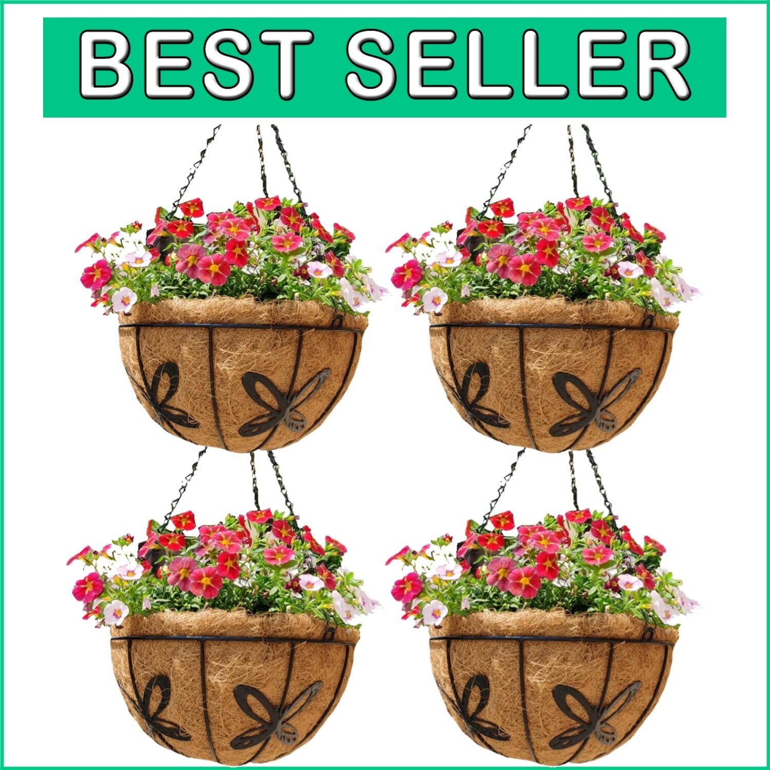 Classic 14-Inch Outdoor Hanging Baskets - Durable Design with Coco Fiber Liners