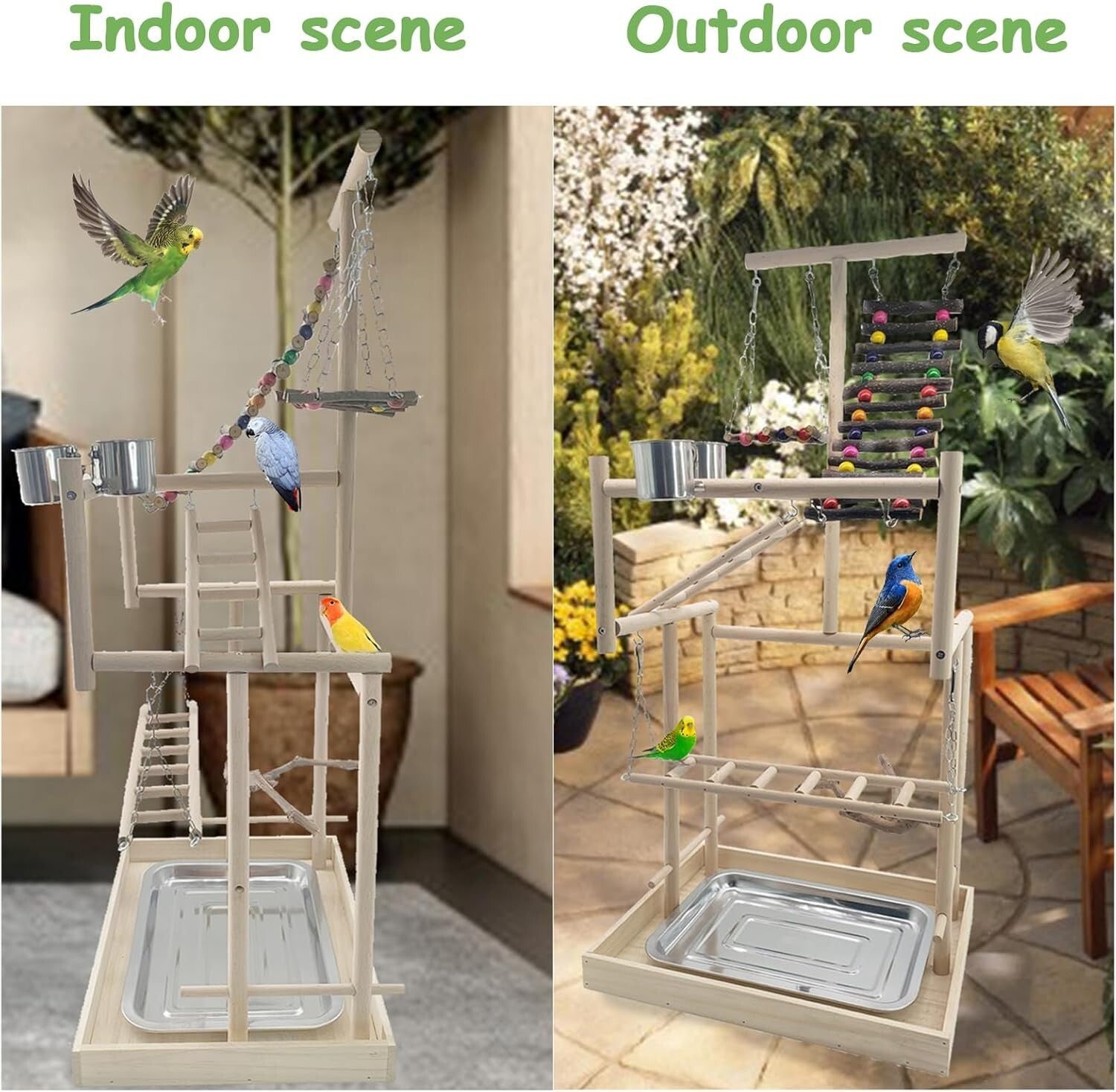 4-Layer Wooden Bird Playground Gym for Parrots - Natural Habitat Playstand