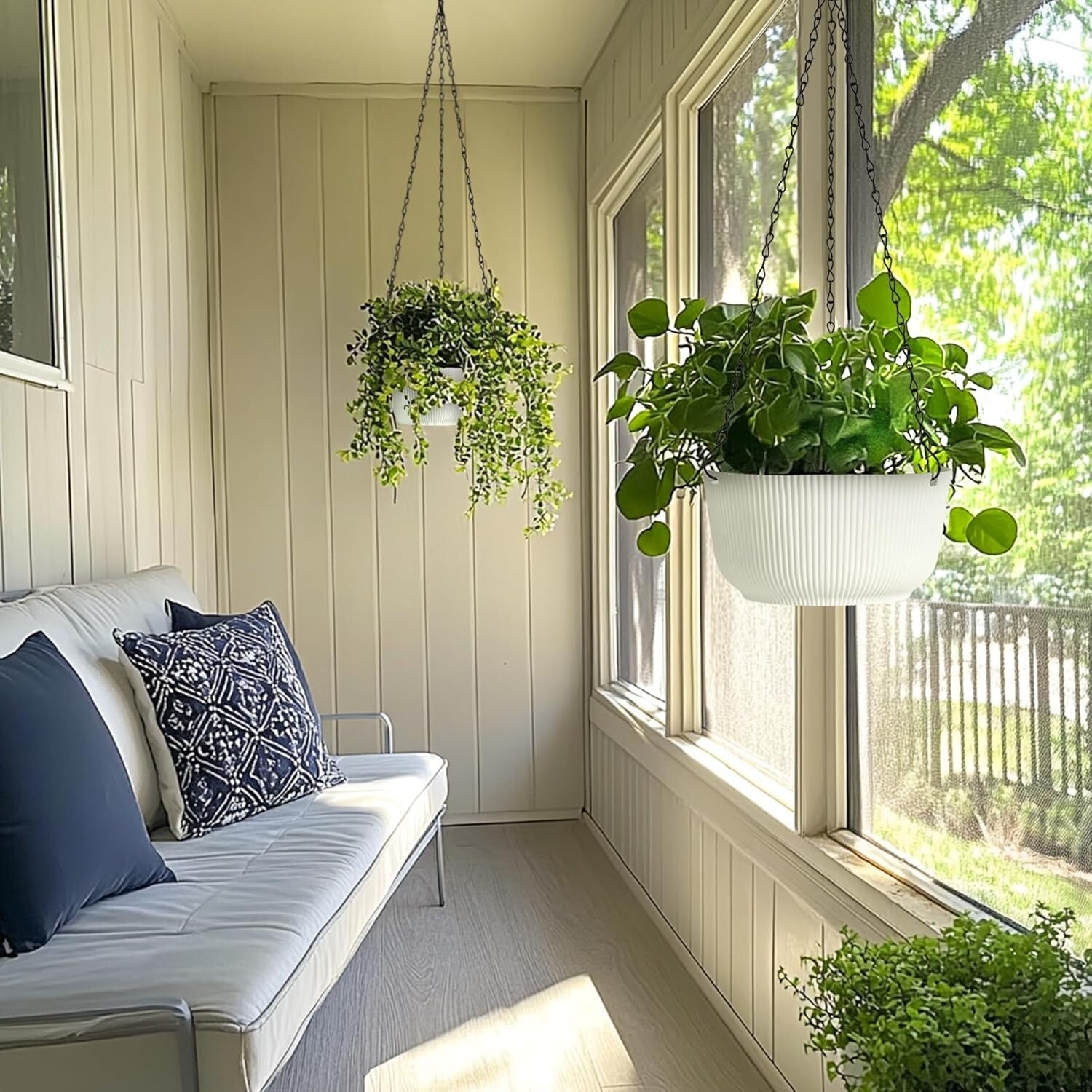 Elegant 12 Inch White Hanging Flower Pots with Drainage for Modern Spaces