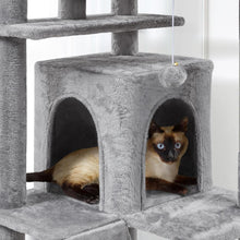 Load image into Gallery viewer, 80in Tall Multi-Level Cat Tree with Scratching Posts &amp; Double Caves - Light Gray