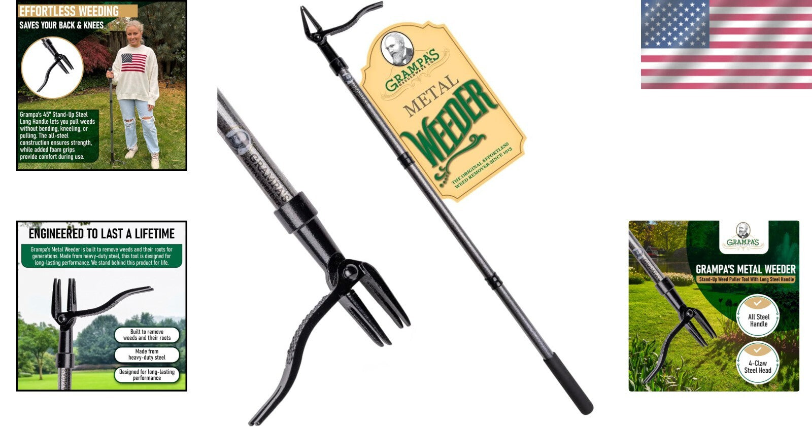 Durable Steel Long Handle Weeder - 4-Claw Design for Effortless Root Removal