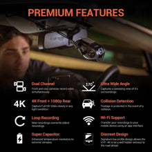 Load image into Gallery viewer, 4K Dual Channel Car Dash Cam with Wi-Fi &amp; Rear Camera - Ultimate Safety Solution