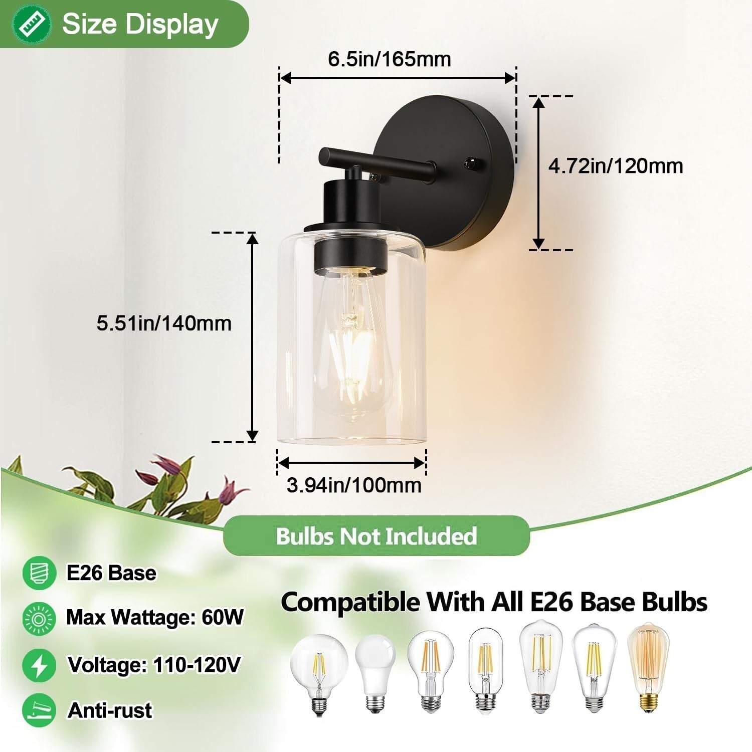 Versatile 2-Pack Modern Black Sconces with Glass Shade for Stylish Lighting