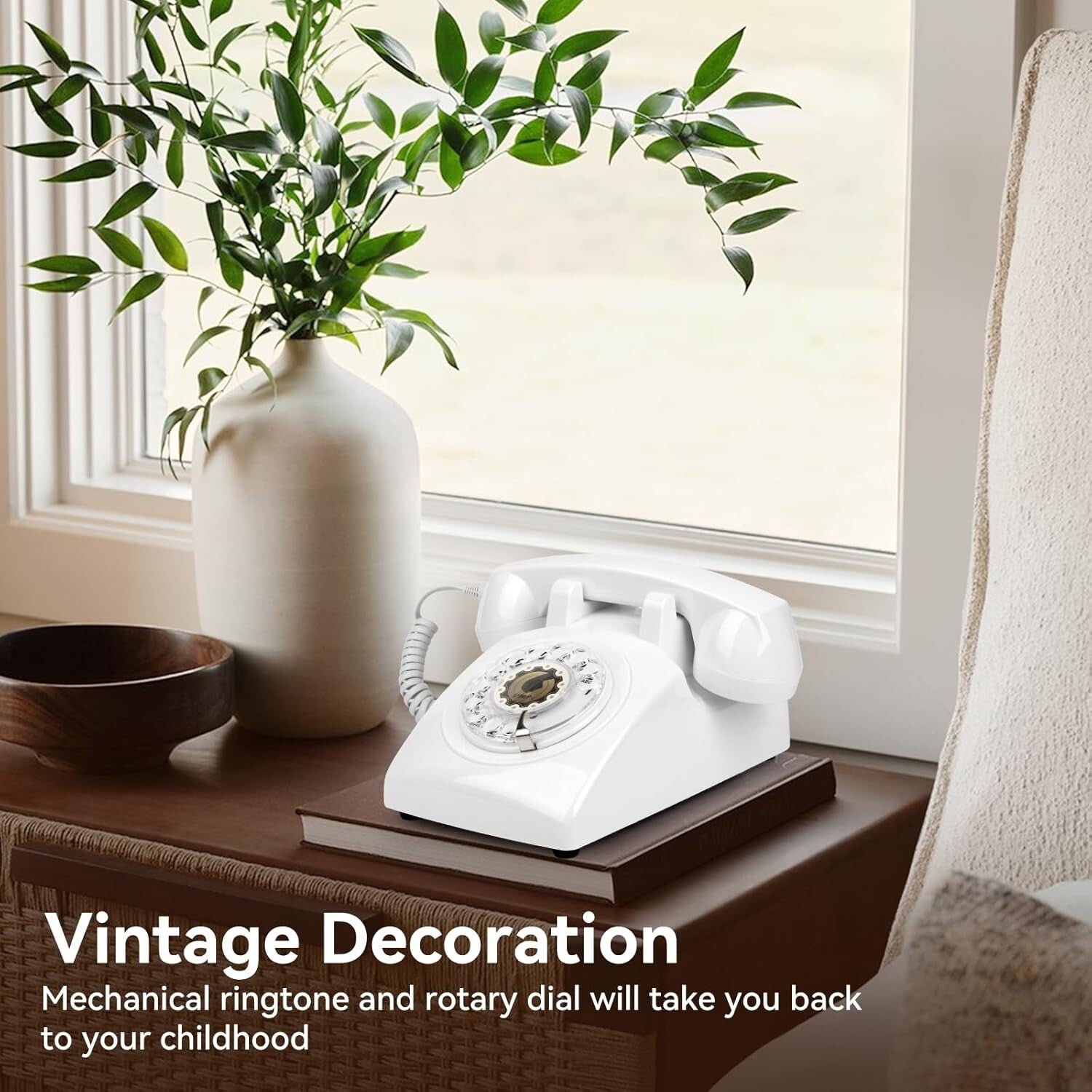 1960s Vintage Rotary Phone with Mechanical Ringer - Elegant White Design