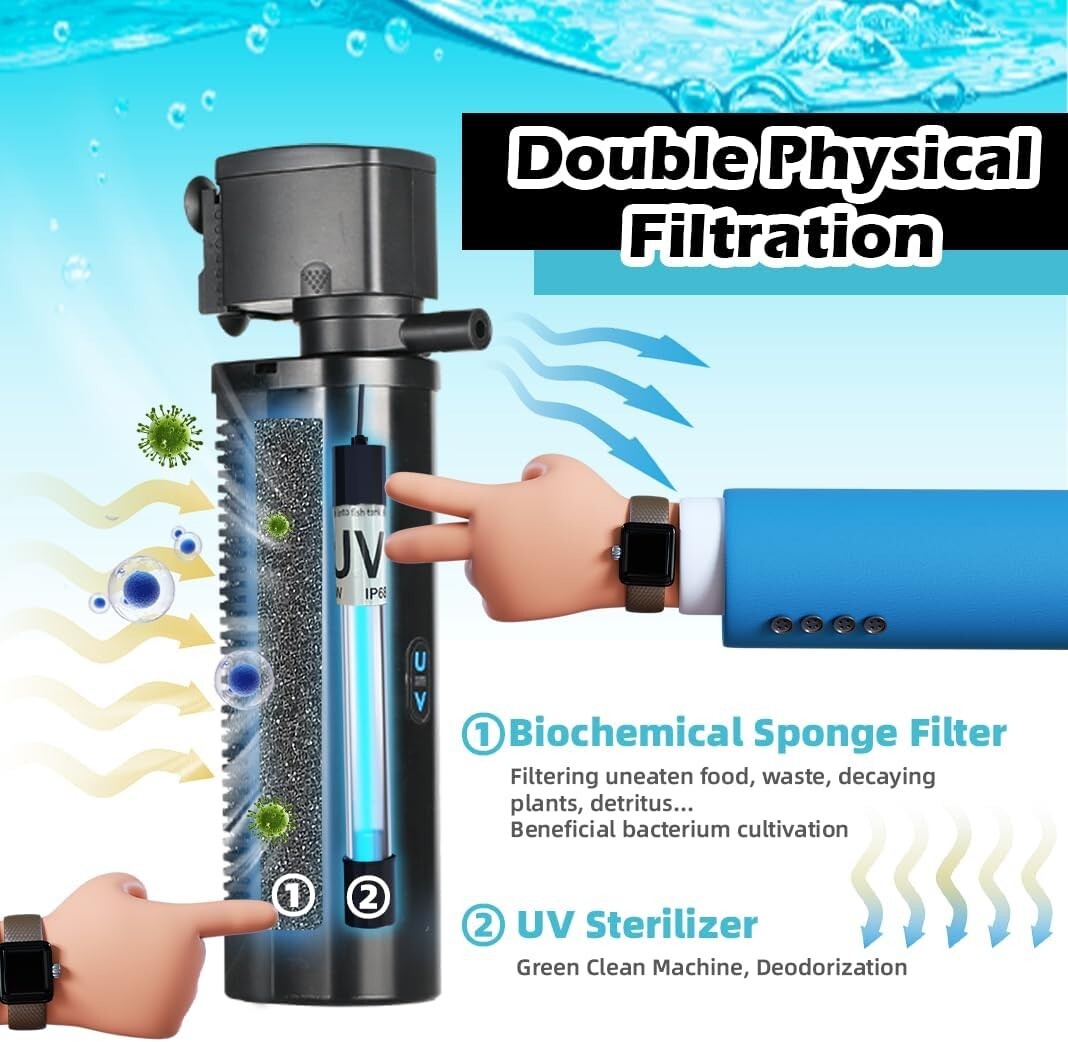 Separate Control U-V Fish Tank Filter - Clean Water & Fresh Smells Guaranteed
