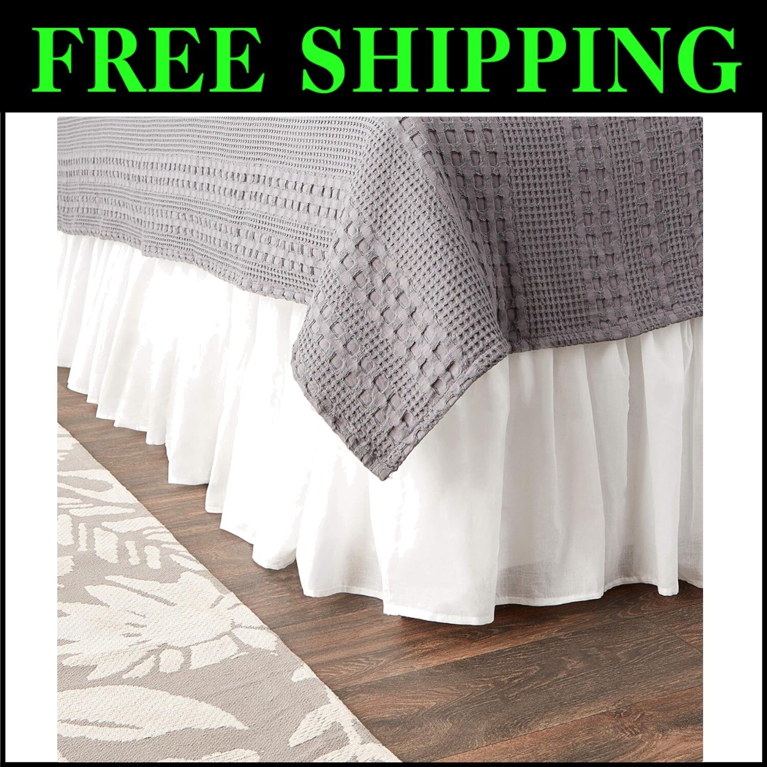 Gathered White Cotton Voile Dust Ruffle with Versatile Split Corners - 15" Drop