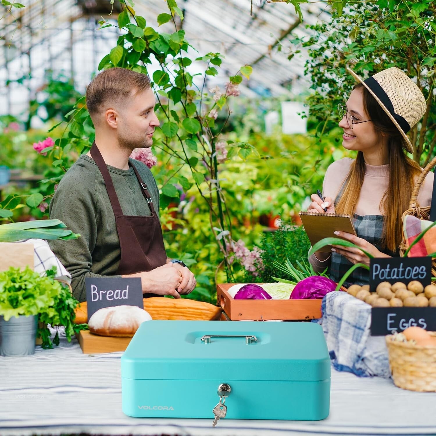 Cyan Key Lock Cash Box: Durable Portable Safe for Events - Heavy-Duty Design