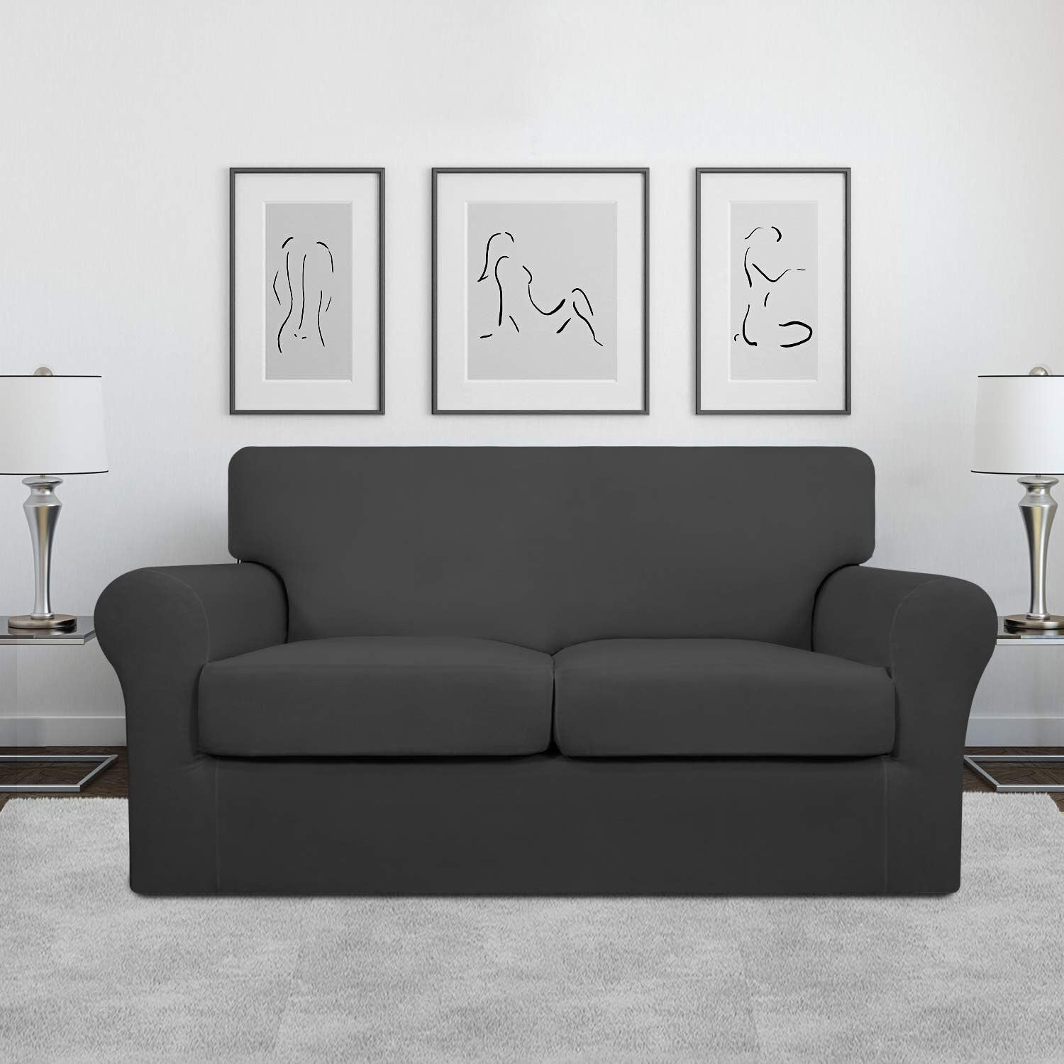 Stretch Pet-Friendly Sofa Cover: 3-Piece Set for Durable Protection - Dark Gray