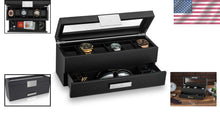 Load image into Gallery viewer, Stunning 6 Slot Men's Watch Organizer with Valet Drawer &amp; Faux Leather Interior