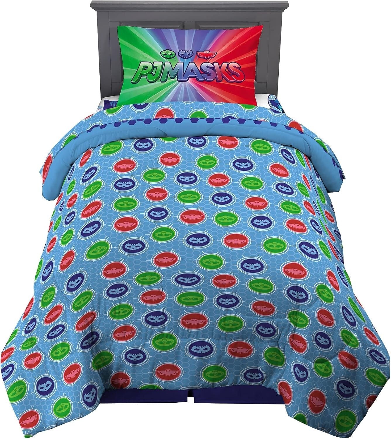 Twin Size PJ Masks Reversible Comforter and Sheet Set - 4 Piece Adventure Set
