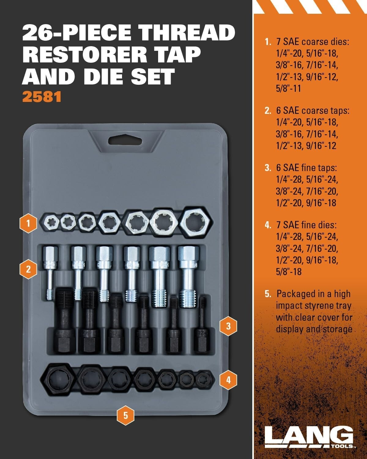 Efficient 26-Piece Thread Restorer Set for Taps and Dies - Lightweight Design