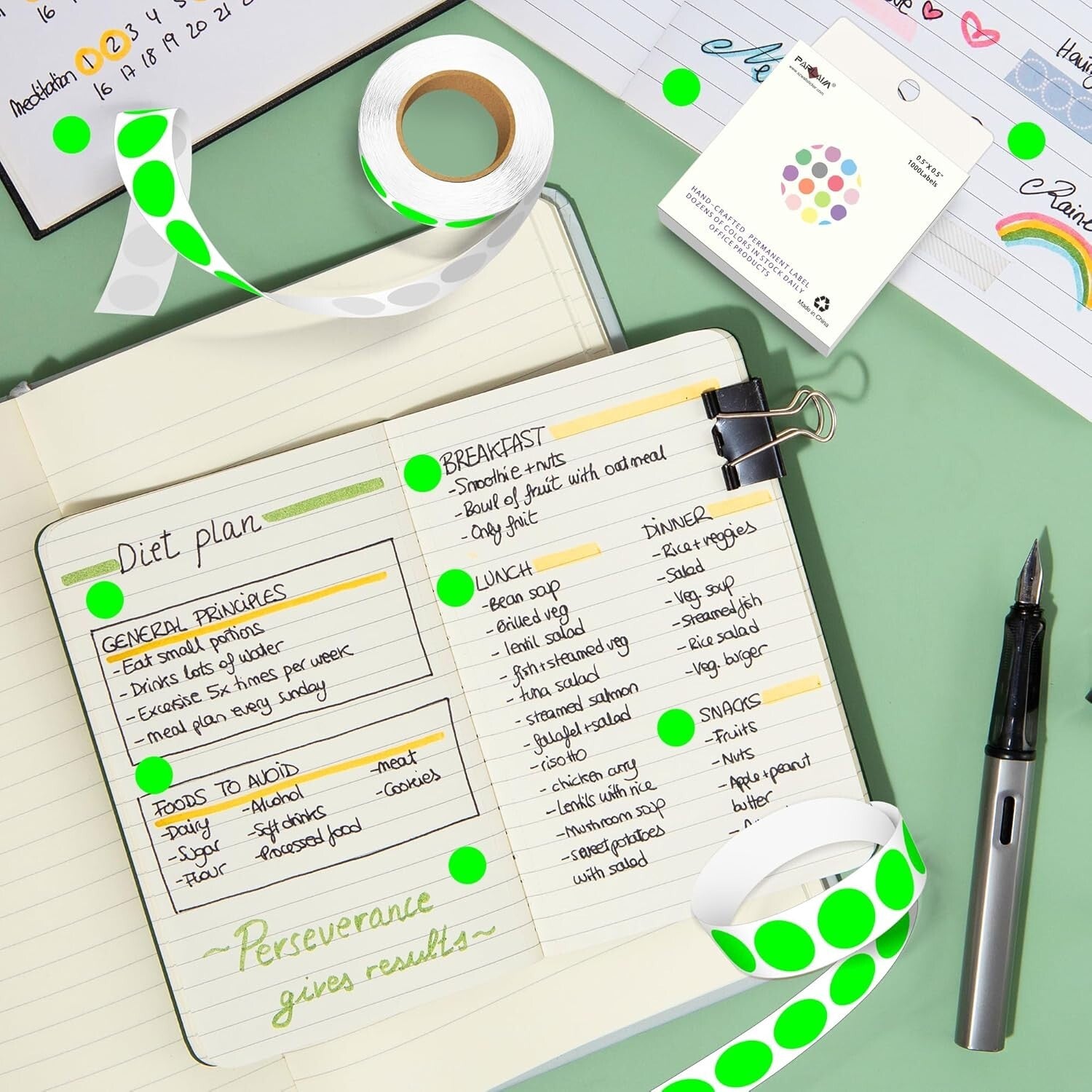 Bulk Pack of 10 Rolls Fluorescent Green 1/2 Inch Permanent Adhesive Dot Stickers