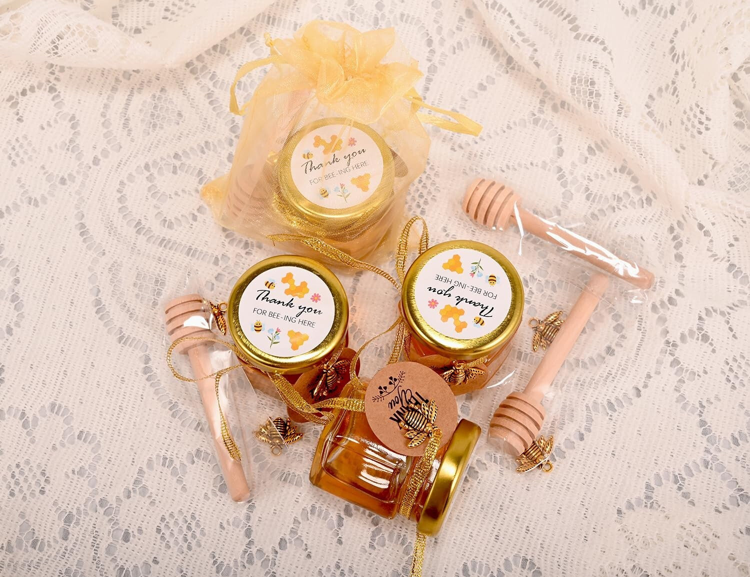 Elegant Mini Honey Jars with Dipper - Perfect Party & Wedding Favors - 60 Pack