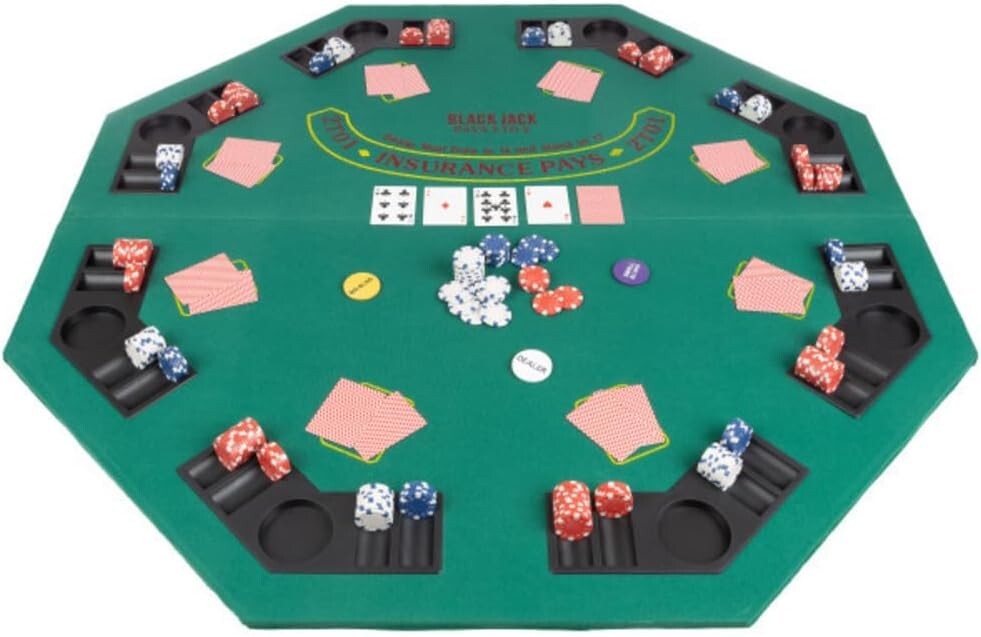 Portable 48-Inch Poker Topper - Solid Wood with Built-In Chip Trays & Cupholders