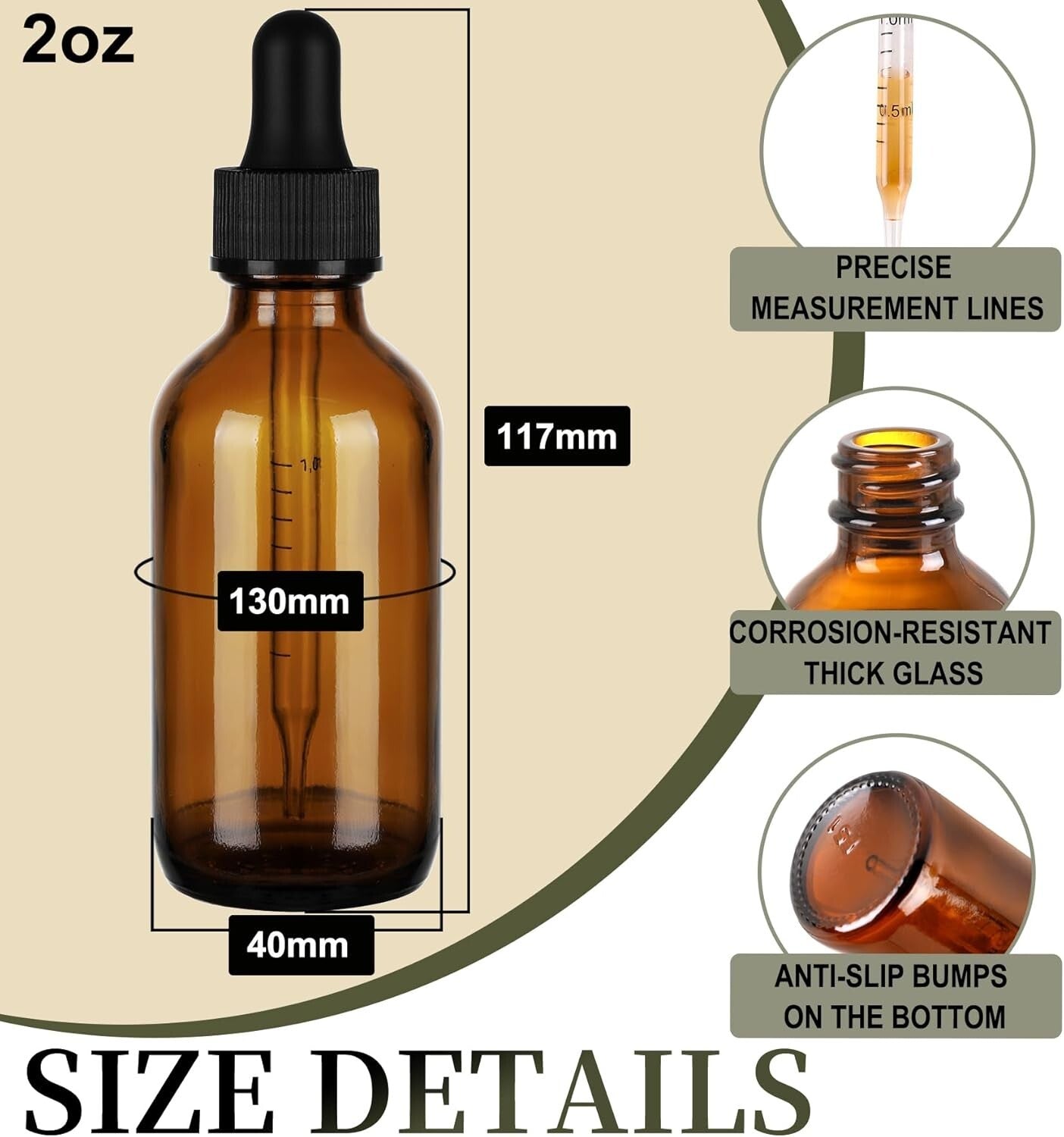 Multi-Purpose 2oz Amber Glass Dropper Bottles - 48 Durable Reusable Containers