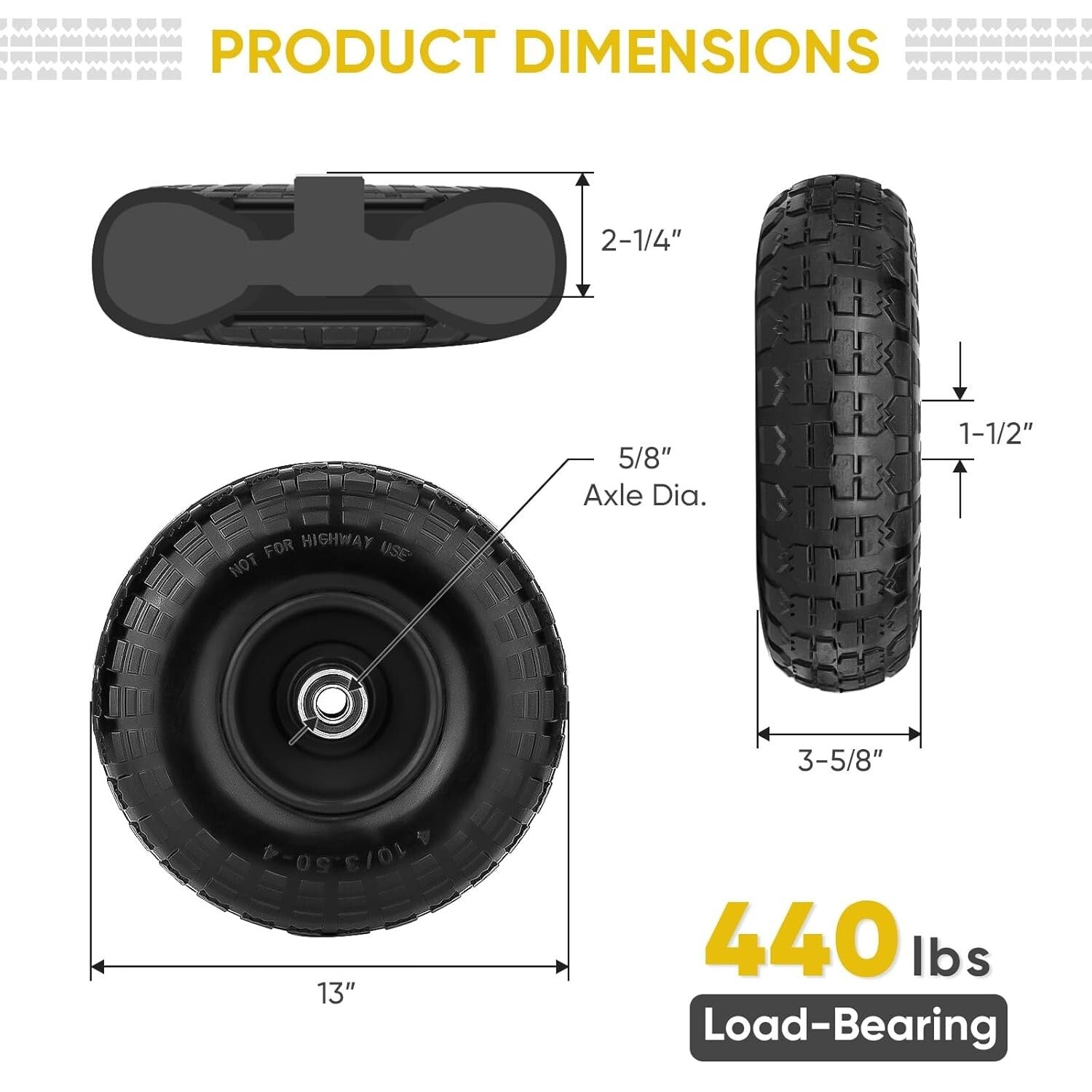 Durable 13" Flat-Free Tires for Dollies & Garden Carts - Heavy Duty Performance