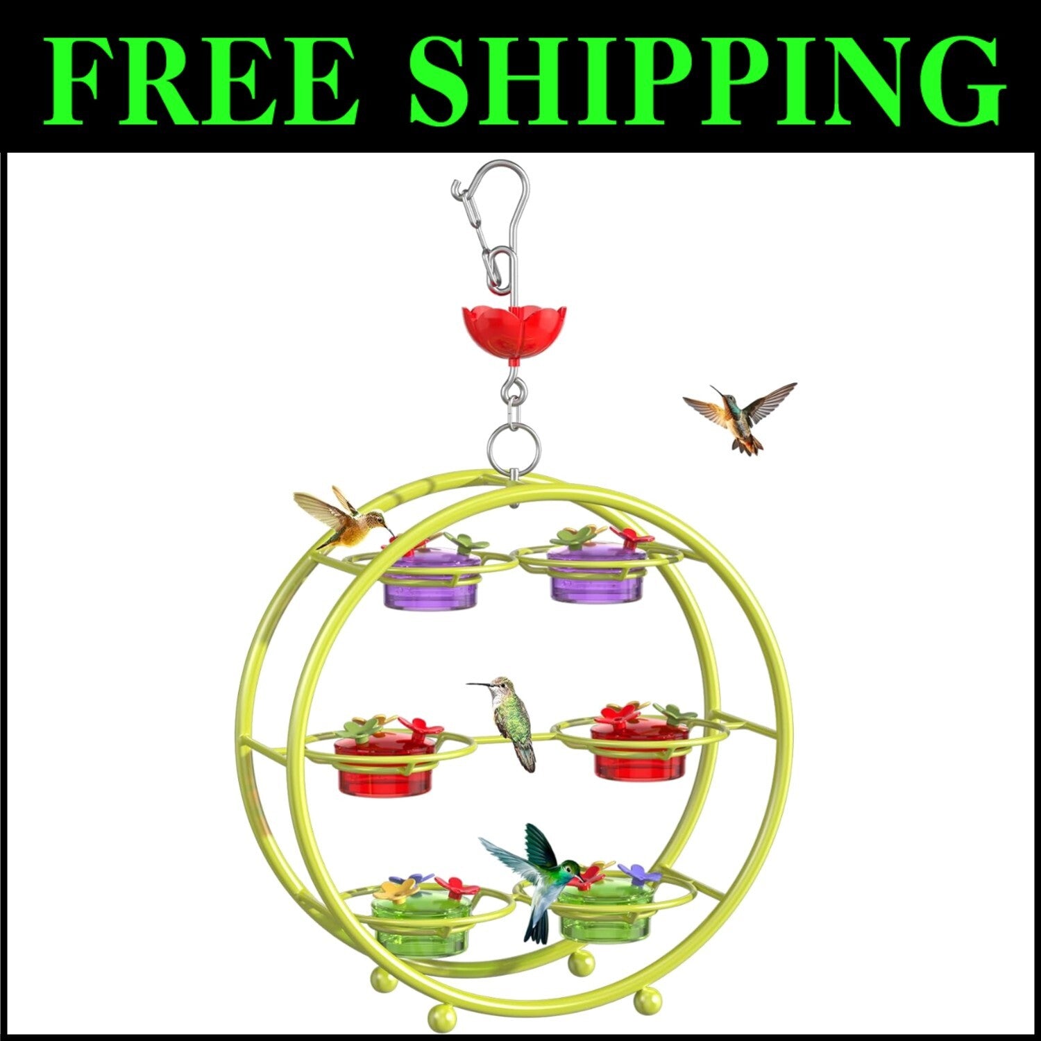 Unique Multi-Port Hummingbird Feeder - Top Fill & Leak-Proof Design in Green