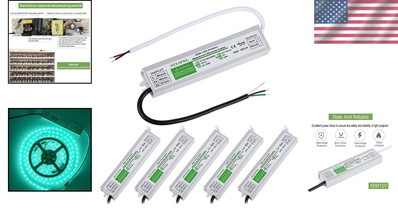60W IP67 LED Driver Pack of 6 - Reliable Power Supply for Outdoor Use