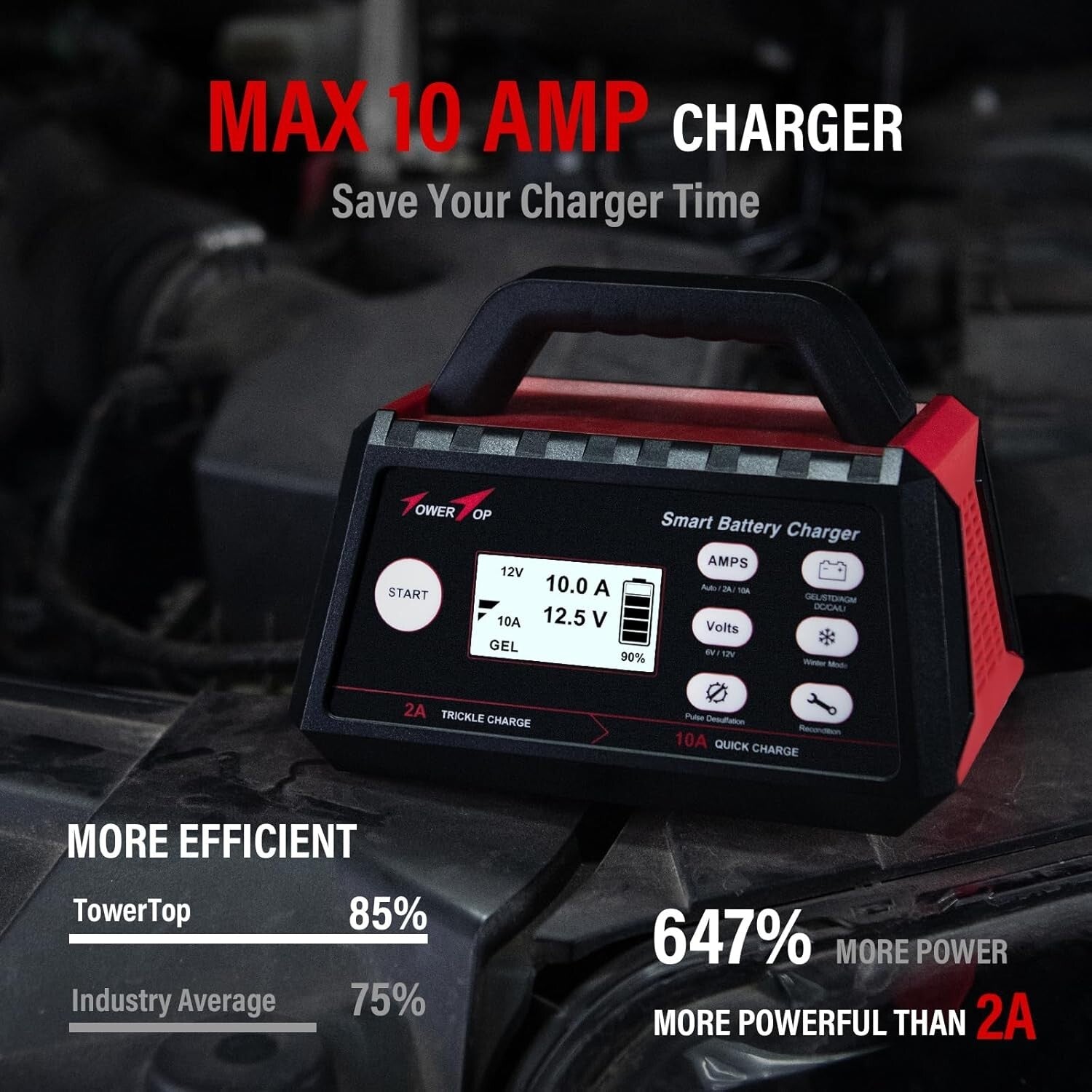 All-in-One Automatic Battery Charger with Repair Mode and Winter Functionality