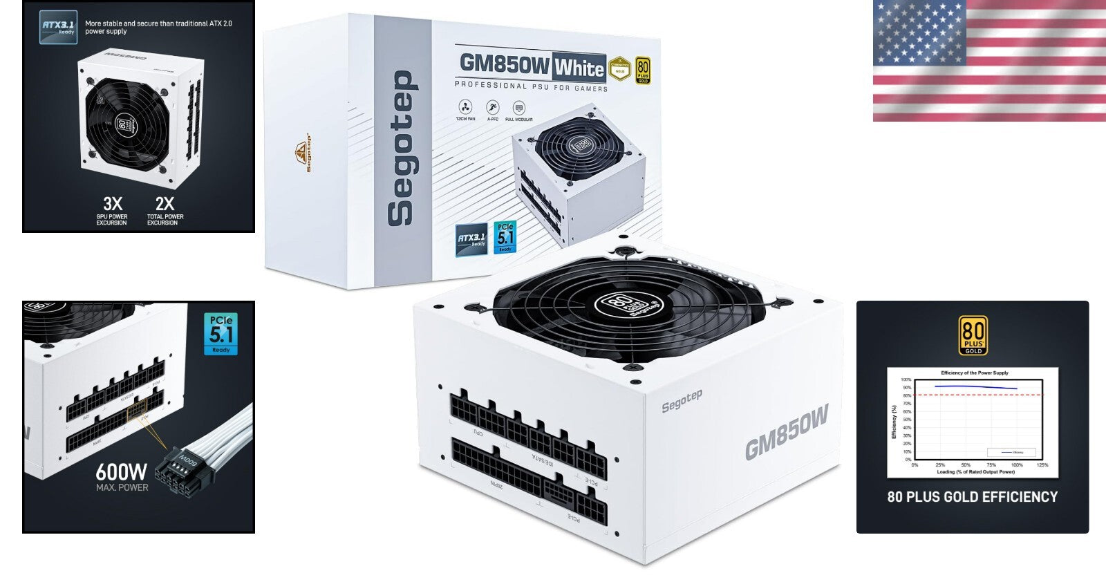 Game-Ready 850W ATX 3.1 Power Supply with Native 12VHPWR Cable - Gold Certified