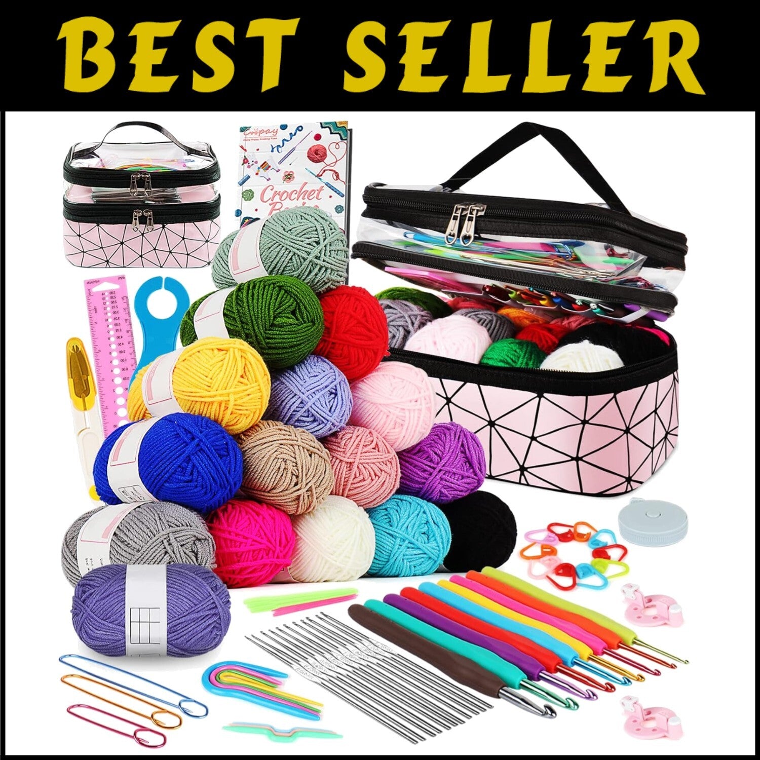 All-in-One Crochet Kit for Kids & Adults - 71 Pieces for Creative Projects