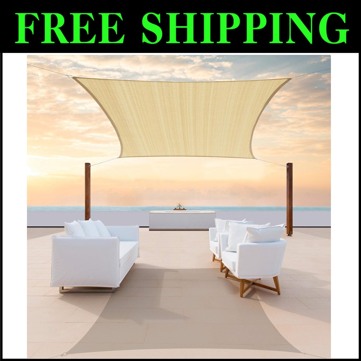 Elegant 14' x 16' Beige Shade Sail - Double Reinforced with 95% UV Blockage