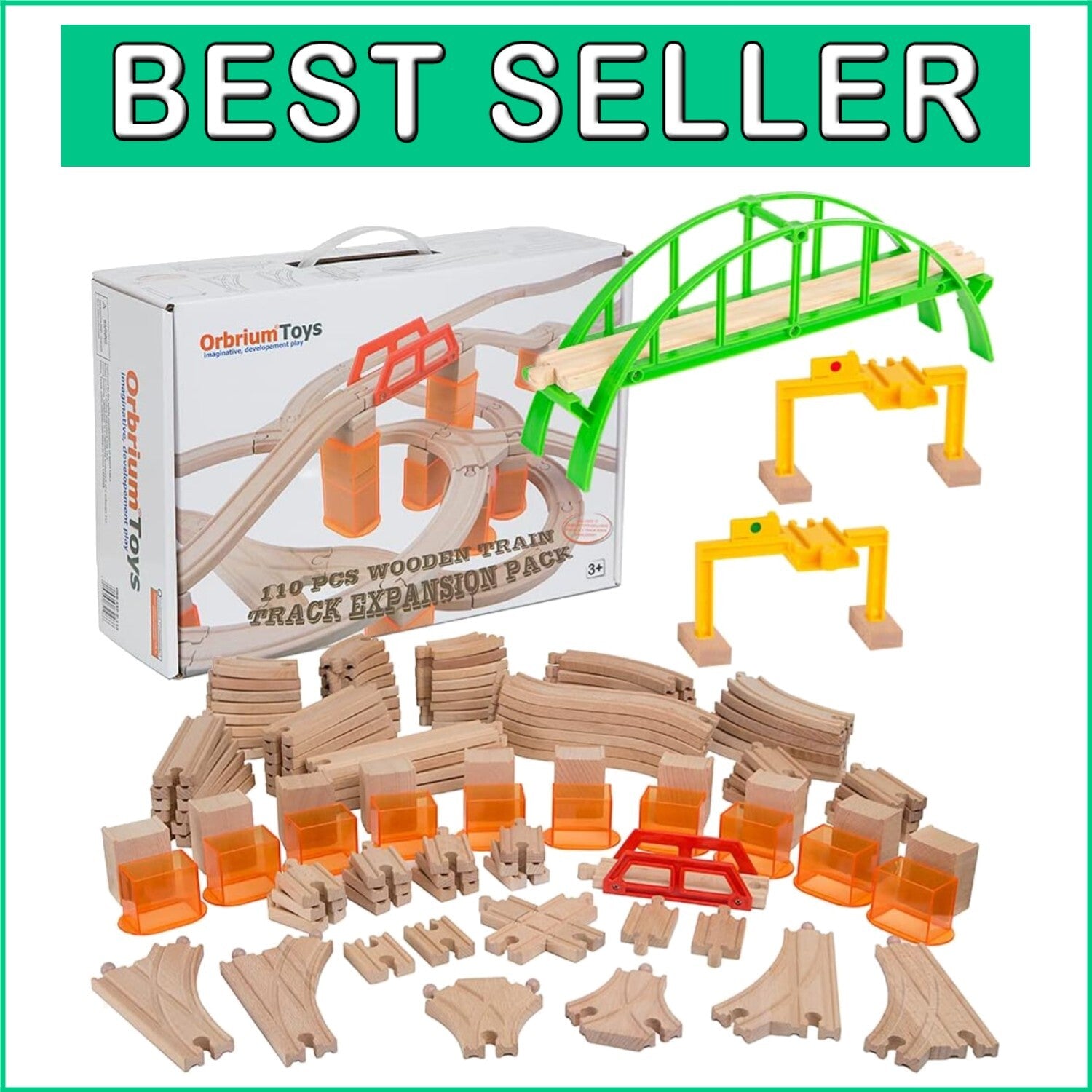 Creative 110-Piece Train Track Expansion Pack with Unique Stackable Stabilizers