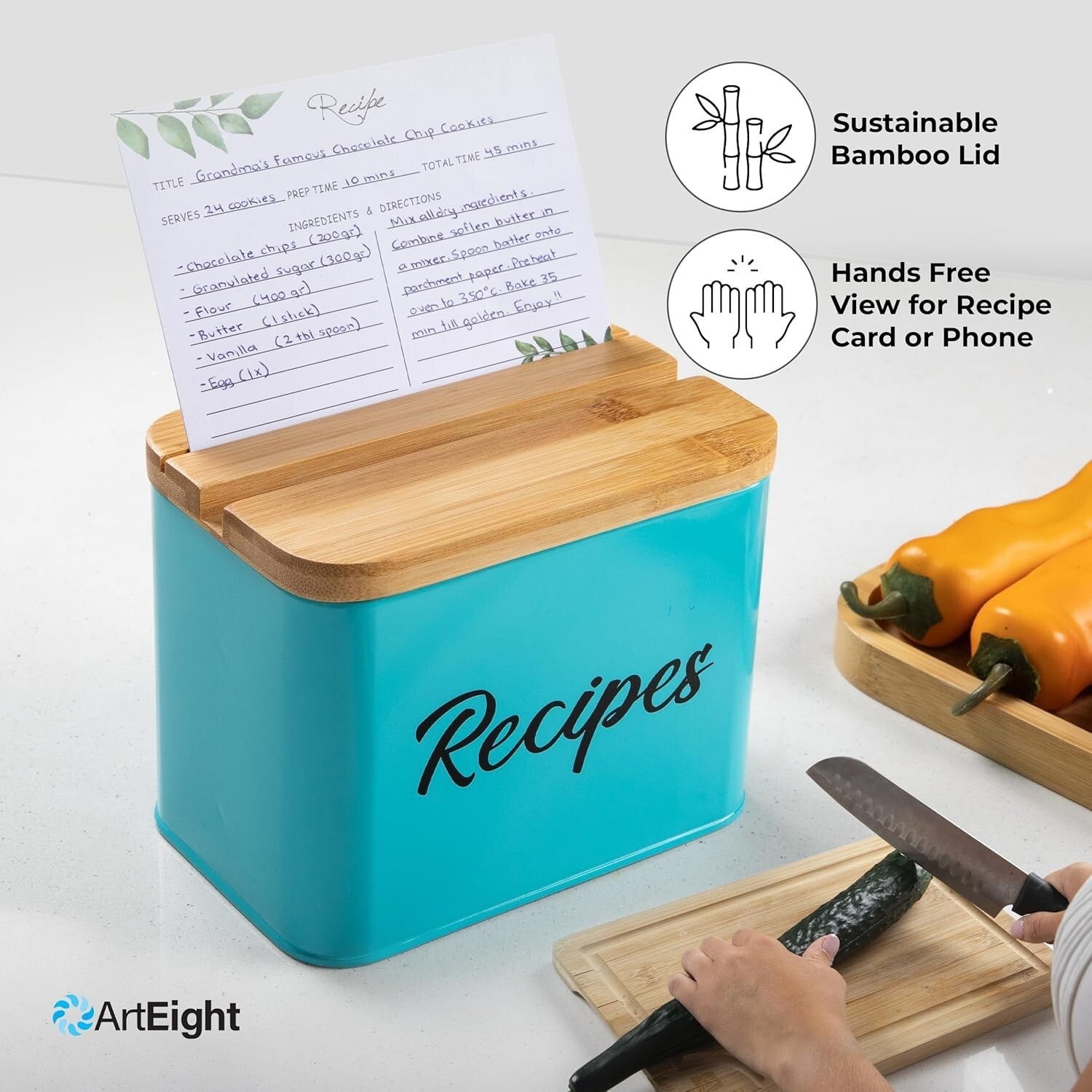 Organize Your Kitchen with our 4x6 Recipe Box - Metal with Cards & Dividers