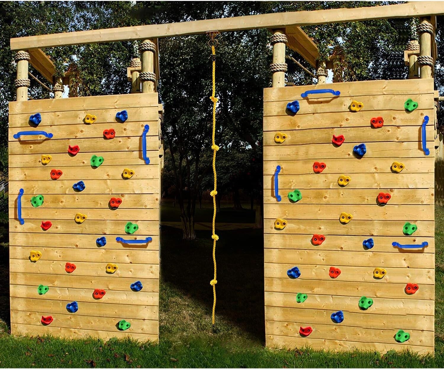 Durable 20pc Kids Rock Climbing Holds with Handles & Knotted Rope - Safe Fun